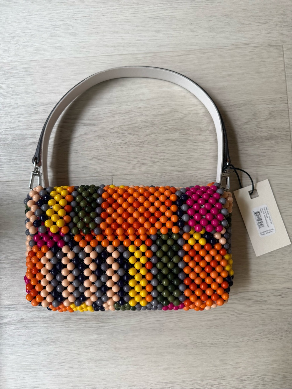 STAUD Timmy Multicolor Beaded Shoulder Bag in Orange, Pink, Yellow, Green, Navy - Picture 4 of 7